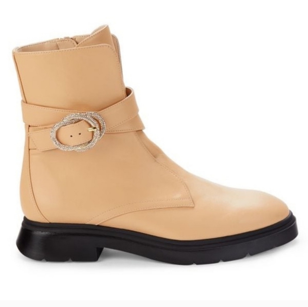 Womens Stuart Weitzman Tan Ankle Boot Size 9 With Chunky Buckle